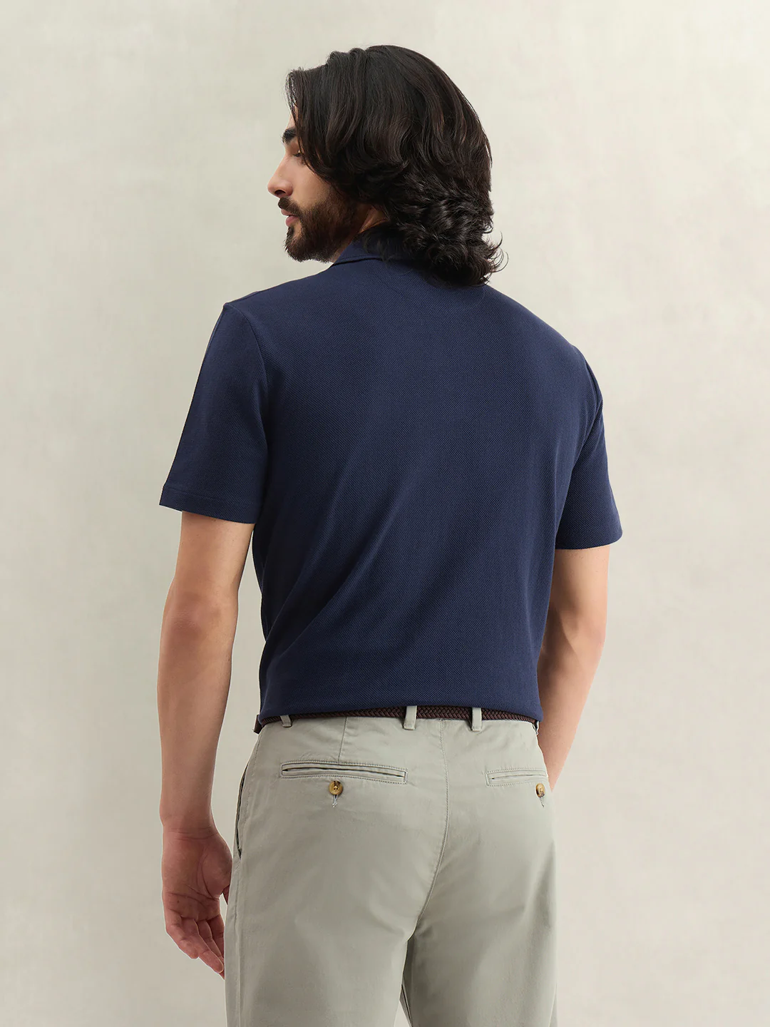 Gant Men Navy Blue Solid Regular Fit Polo T-Shirt - Image 3