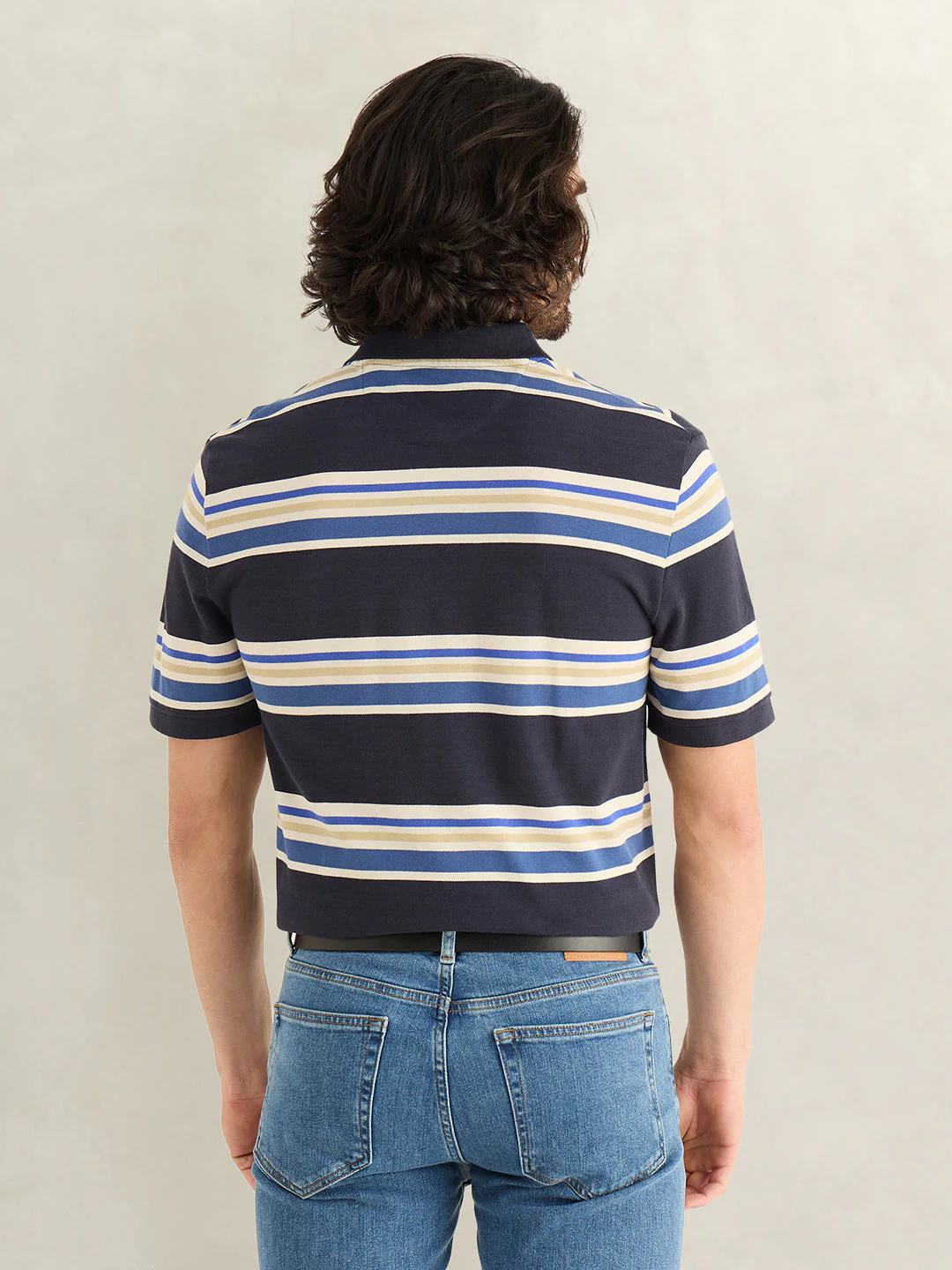 Gant Men Navy Blue Striped Regular Fit Polo T-Shirt - Image 2