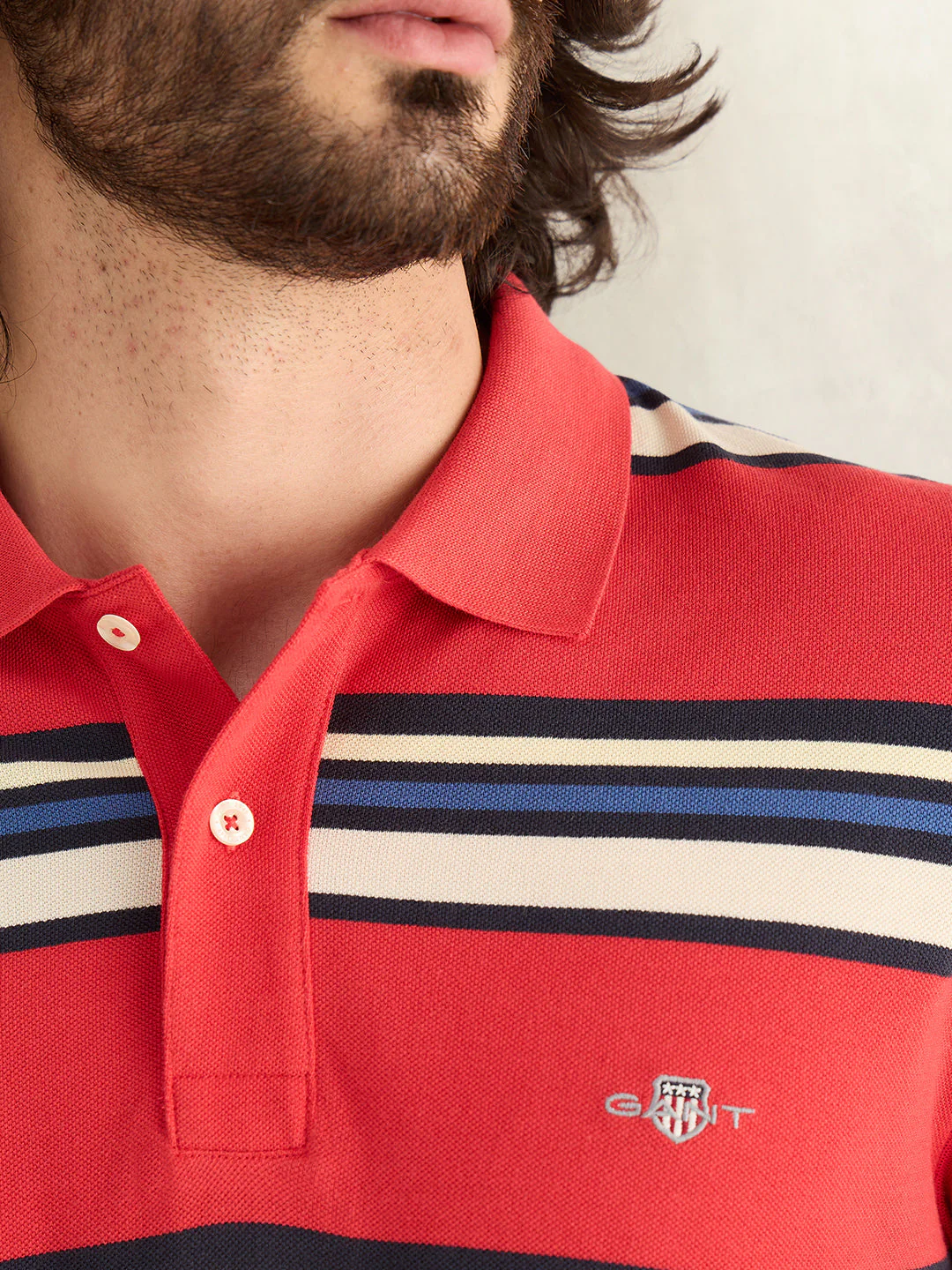 Gant Men Red Striped Regular Fit Polo T-Shirt - Image 4