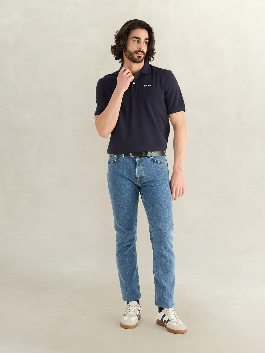 Gant Men Navy Blue Solid Regular Fit Pure Cotton Polo T-Shirt - Image 3