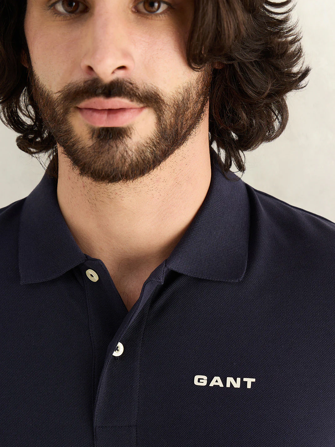 Gant Men Navy Blue Solid Regular Fit Pure Cotton Polo T-Shirt - Image 4