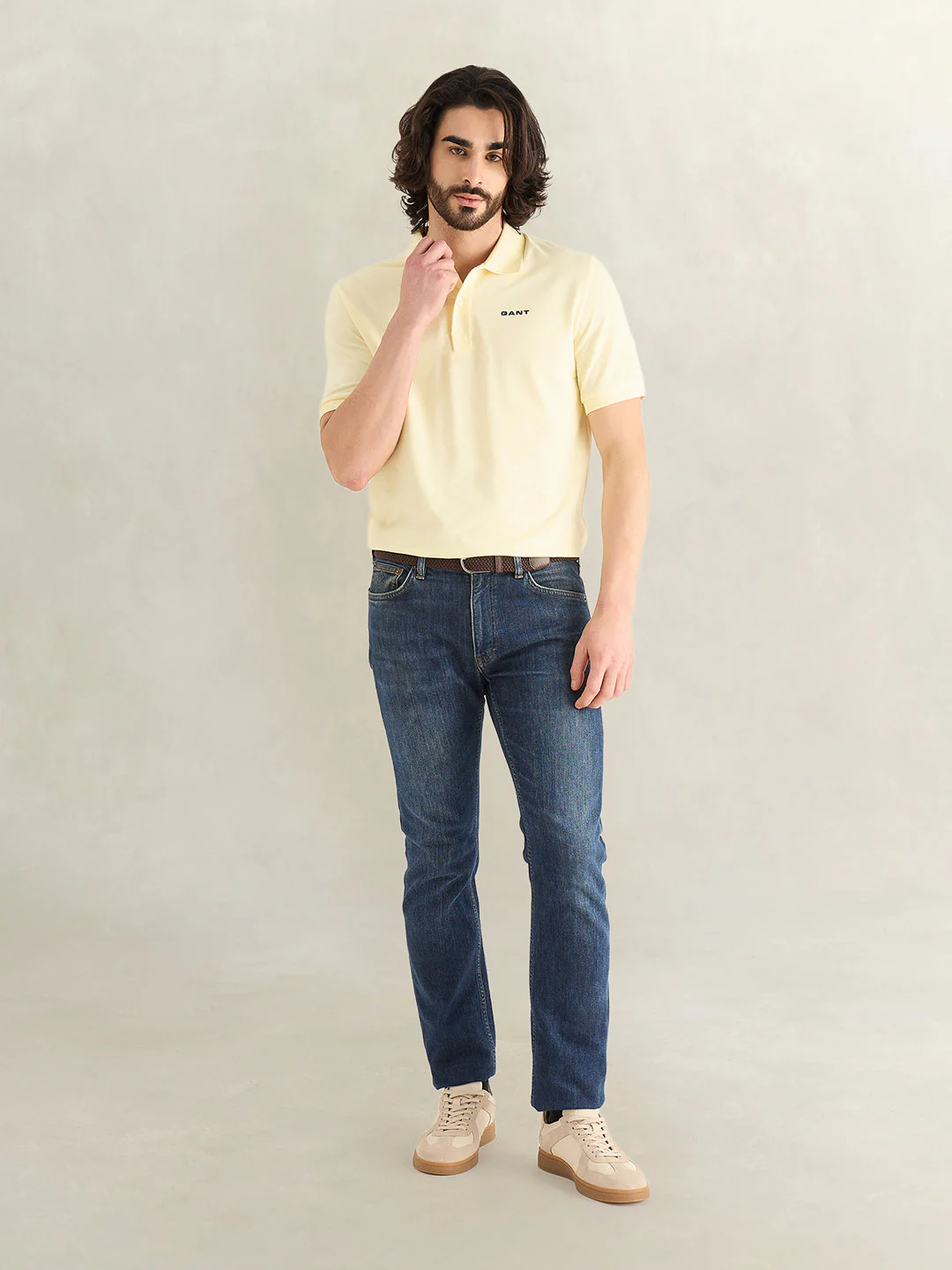 Gant Men Yellow Solid Regular Fit Pure Cotton Polo T-Shirt - Image 3