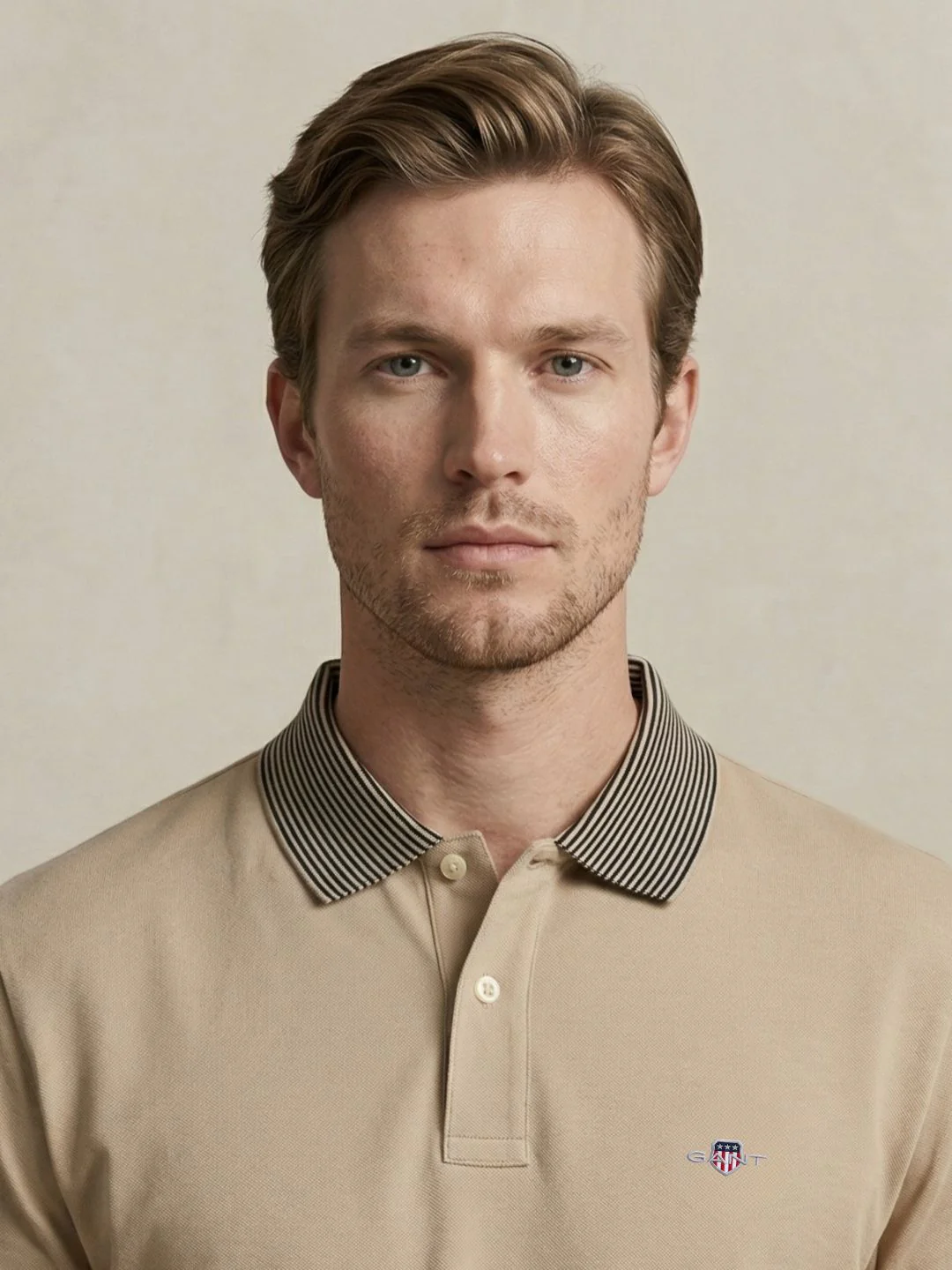 Gant Men Beige Solid Regular Fit Pure Cotton Polo T-Shirt - Image 3