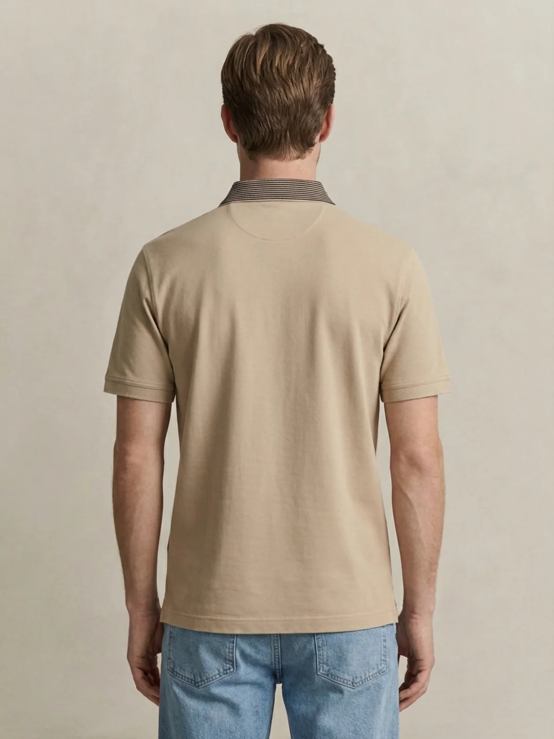 Gant Men Beige Solid Regular Fit Pure Cotton Polo T-Shirt - Image 4