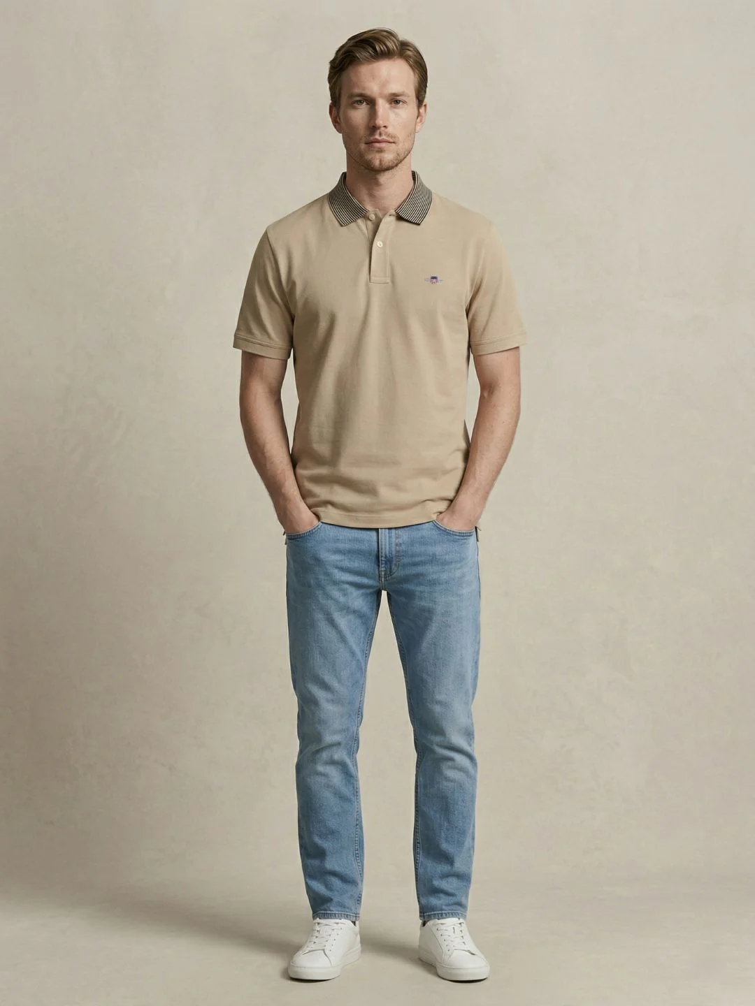 Gant Men Beige Solid Regular Fit Pure Cotton Polo T-Shirt - Image 5