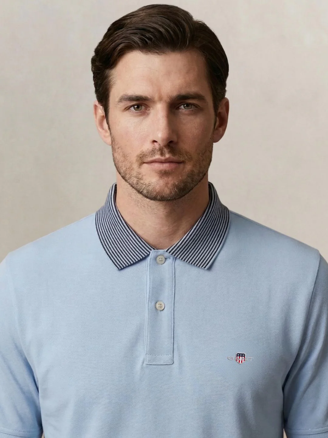 Gant Men Blue Solid Regular Fit Pure Cotton Polo T-Shirt - Image 2