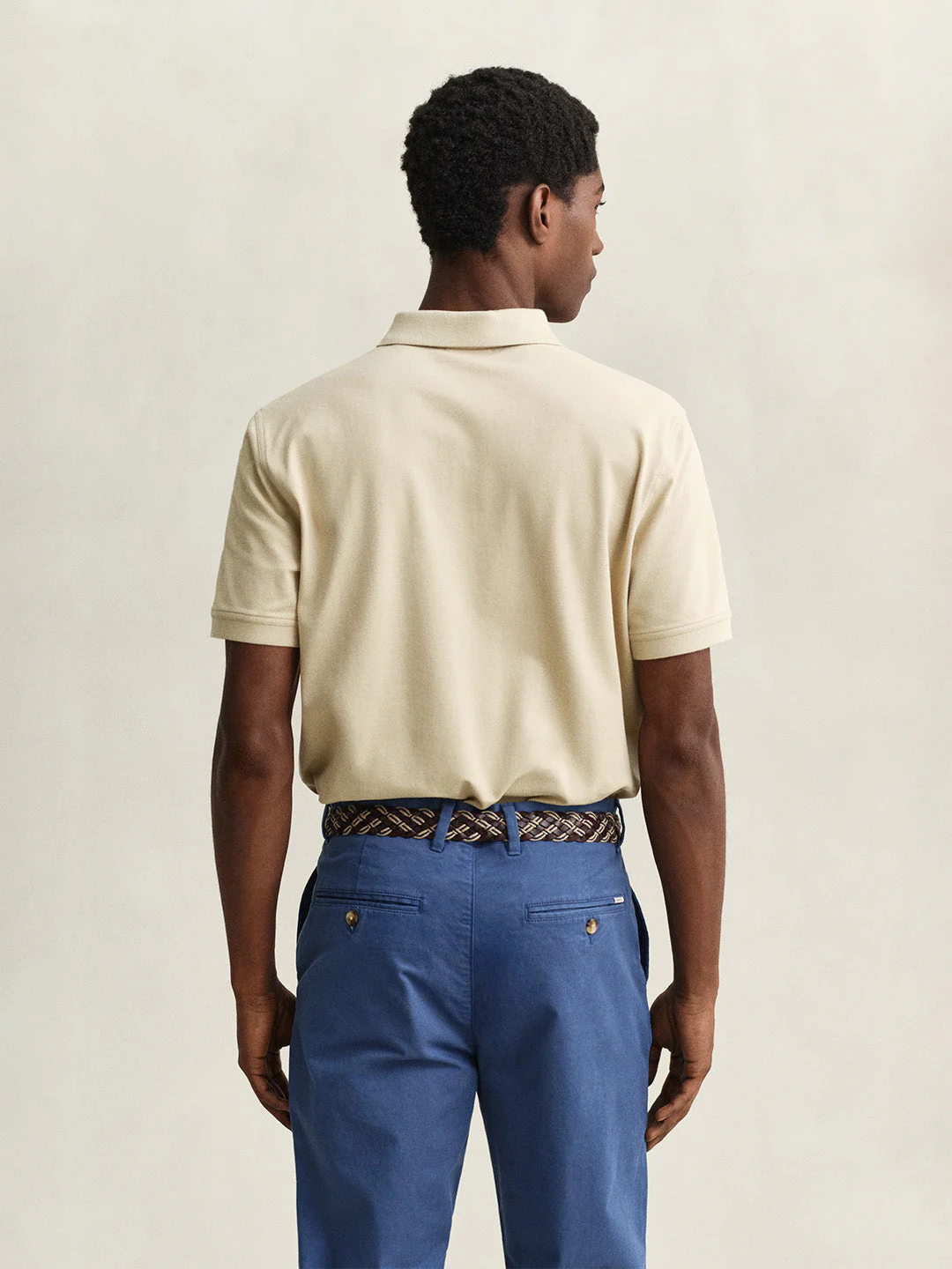 Gant Men Beige Solid Regular Fit Polo T-Shirt - Image 3