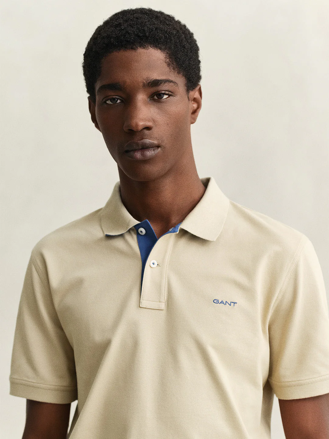 Gant Men Beige Solid Regular Fit Polo T-Shirt - Image 4