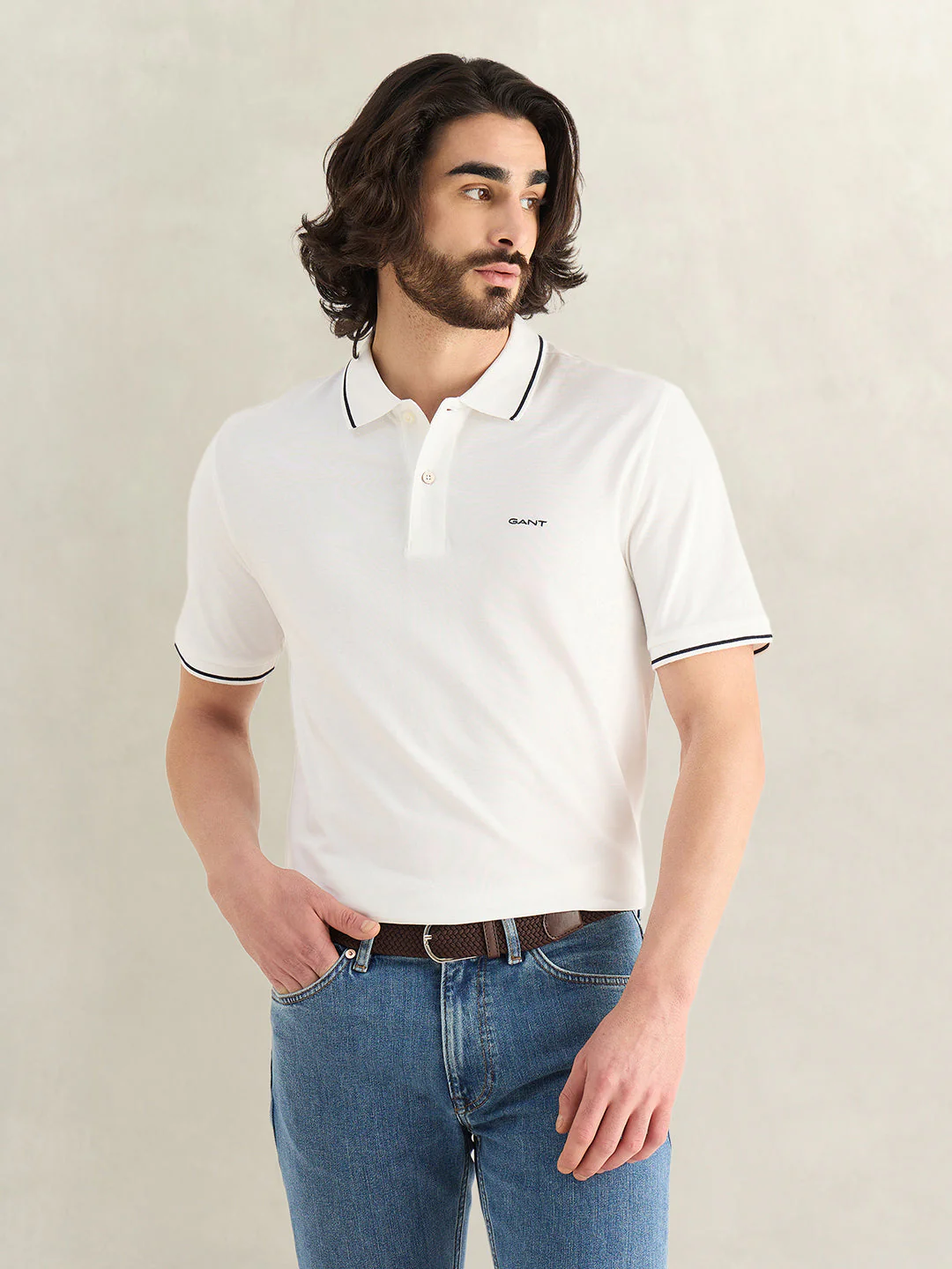 Gant Men White Solid Regular Fit Polo T-Shirt