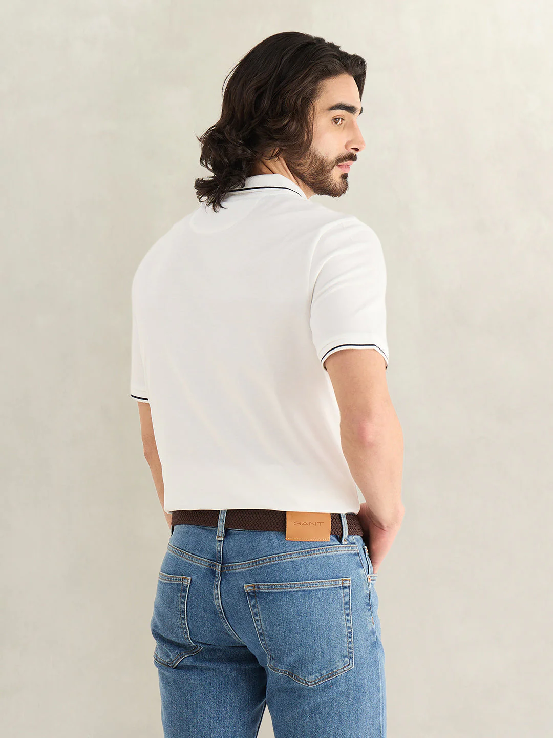 Gant Men White Solid Regular Fit Polo T-Shirt - Image 2