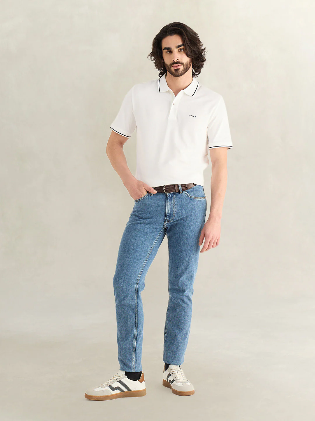 Gant Men White Solid Regular Fit Polo T-Shirt - Image 3