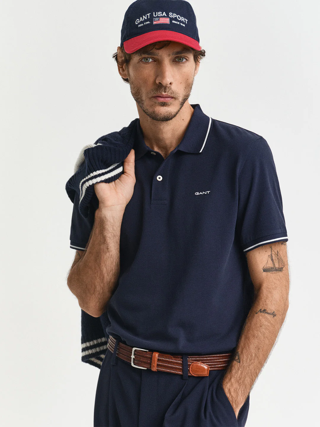Gant Men Navy Blue Solid Regular Fit Polo T-Shirt
