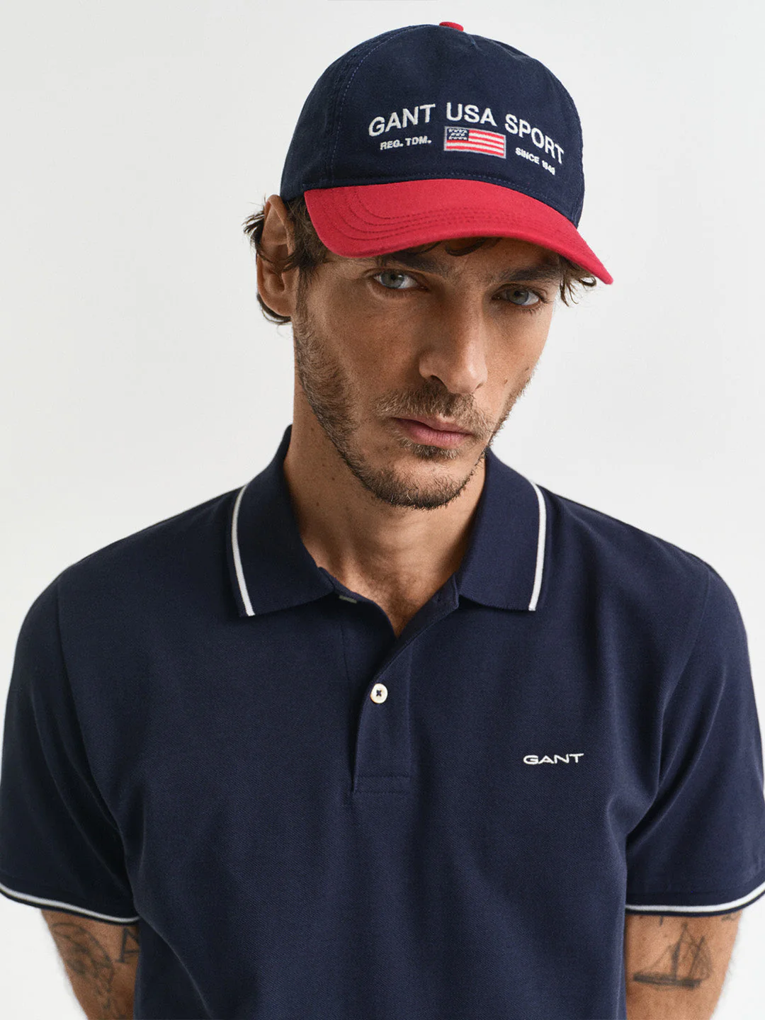 Gant Men Navy Blue Solid Regular Fit Polo T-Shirt - Image 4