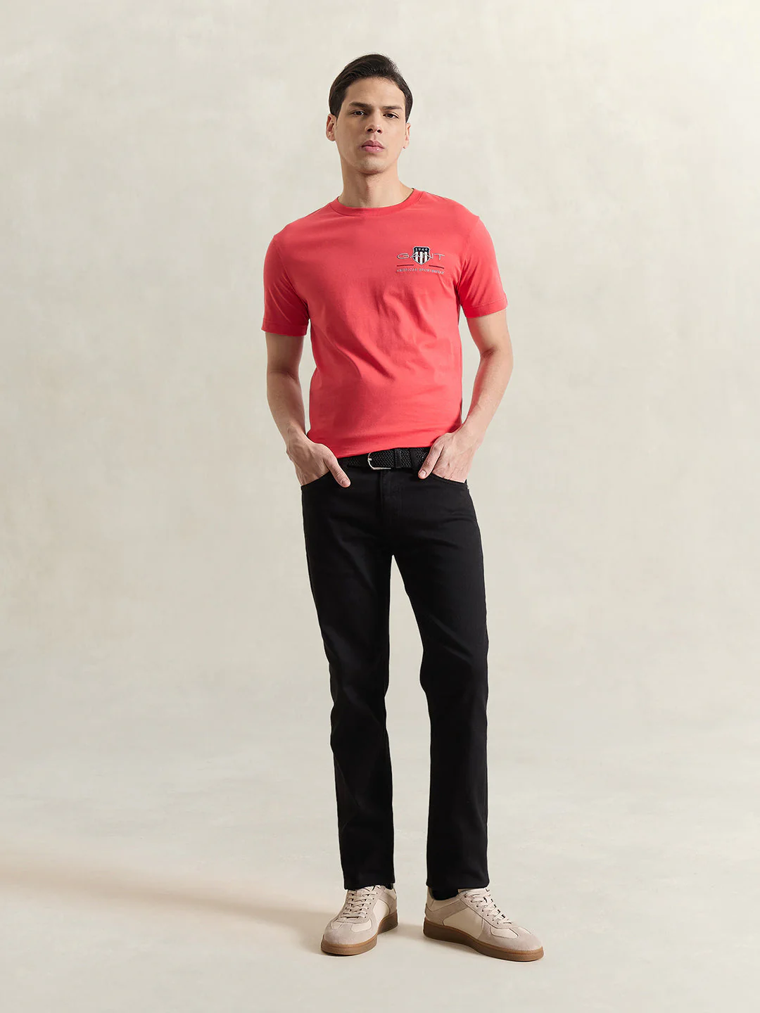 Gant Men Red Solid Regular Fit T-Shirt - Image 4
