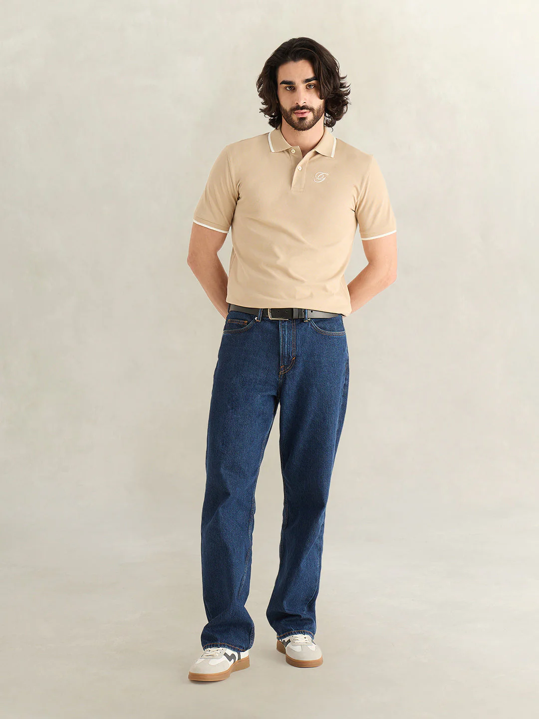 Gant Men Beige Solid Regular Fit Pure Cotton Polo T-Shirt - Image 3