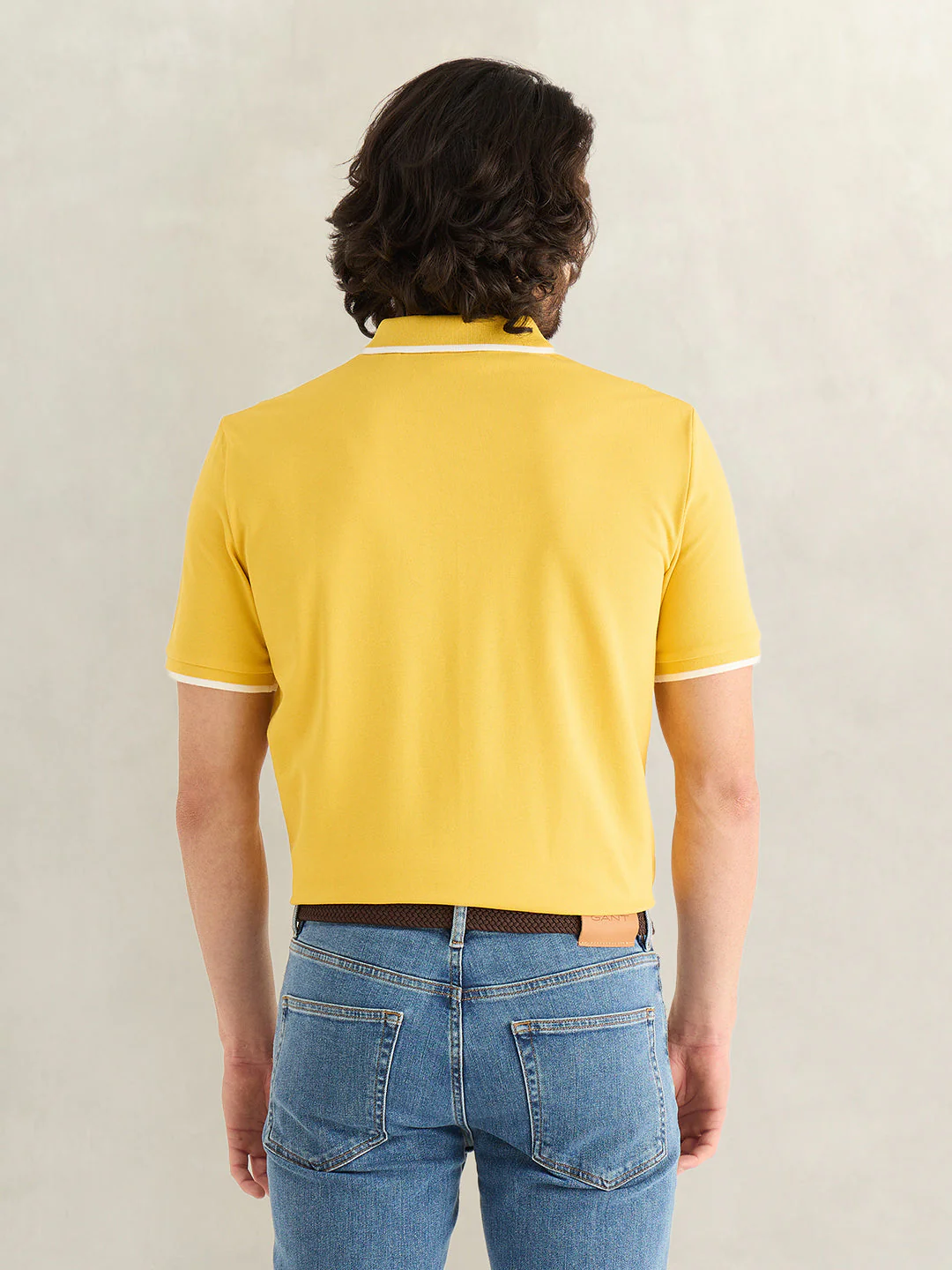 Gant Men Yellow Solid Regular Fit Pure Cotton Polo T-Shirt - Image 2