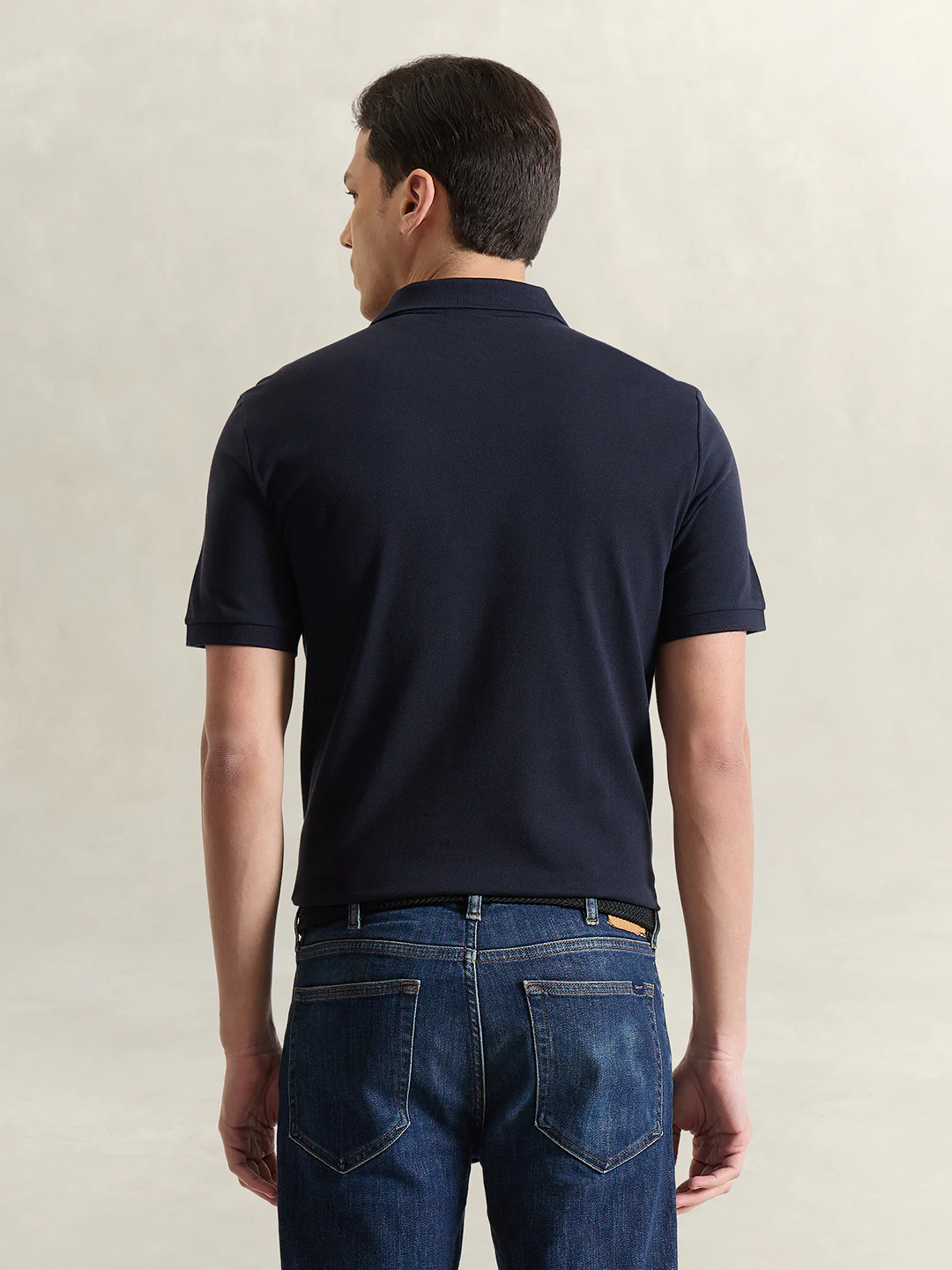 Gant Men Navy Blue Solid Regular Fit Pure Cotton Polo T-Shirt - Image 4
