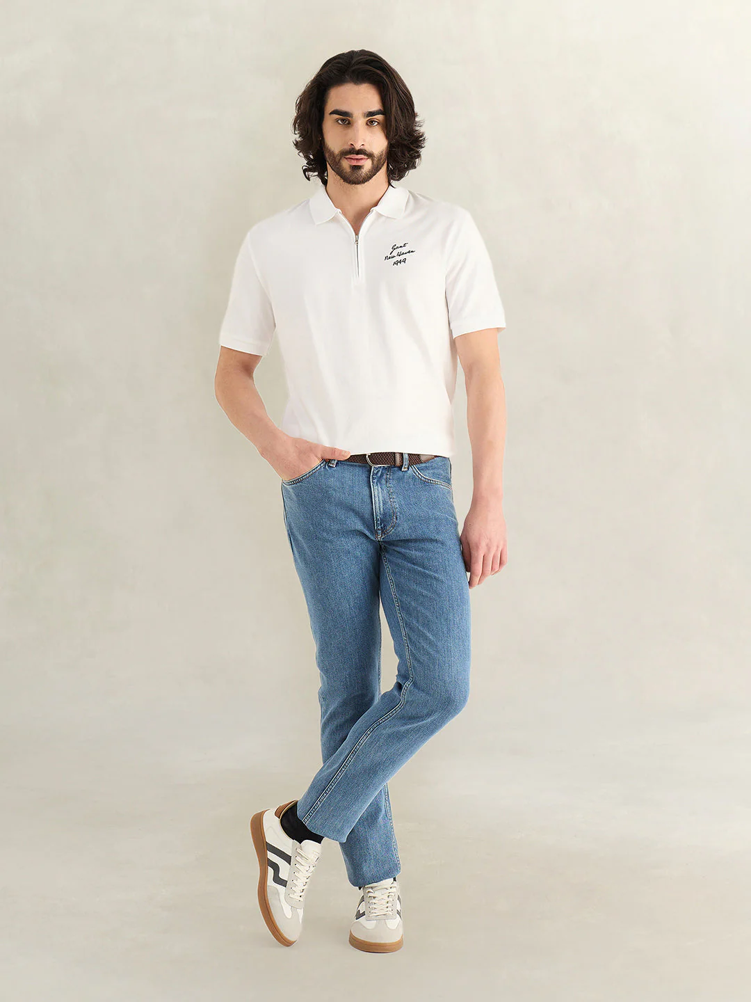 Gant Men White Solid Regular Fit Pure Cotton Polo T-Shirt - Image 3