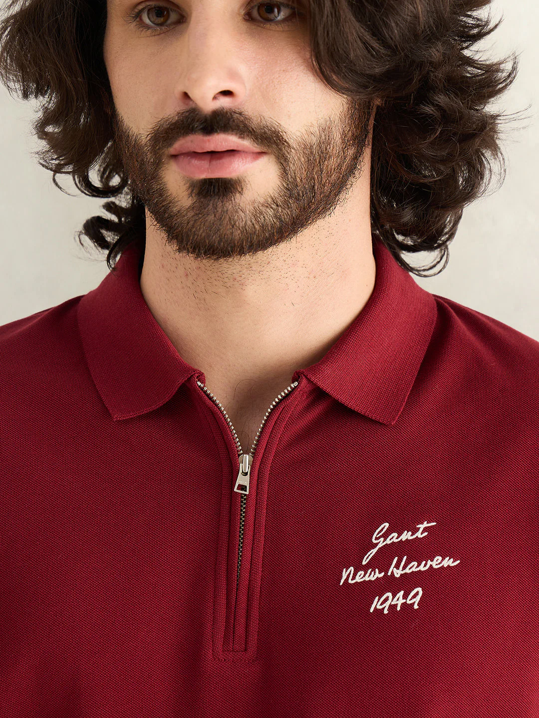 Gant Men Maroon Solid Regular Fit Pure Cotton Polo T-Shirt - Image 4