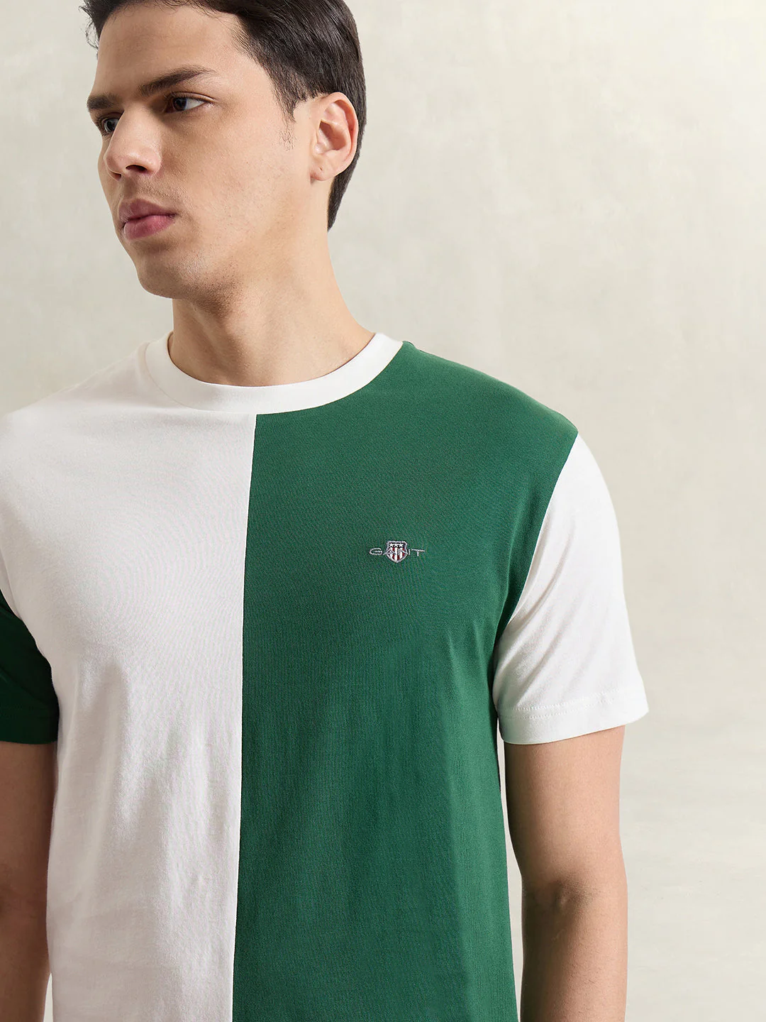 Gant Men White Colorblock Regular Fit Pure Cotton T-Shirt - Image 3