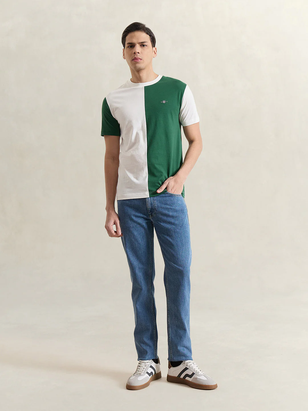 Gant Men White Colorblock Regular Fit Pure Cotton T-Shirt - Image 4