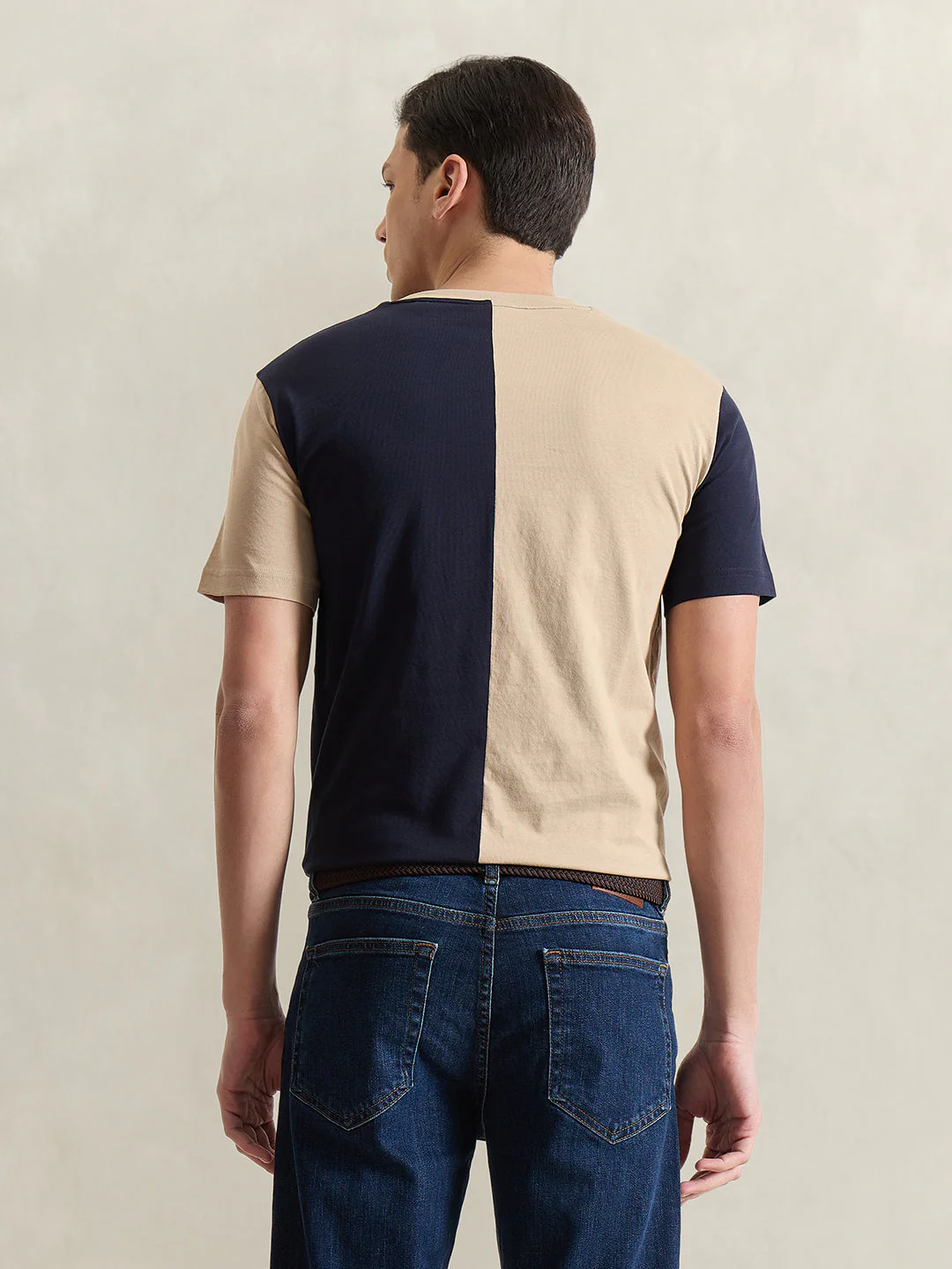 Gant Men Beige Colorblock Regular Fit Pure Cotton T-Shirt - Image 2