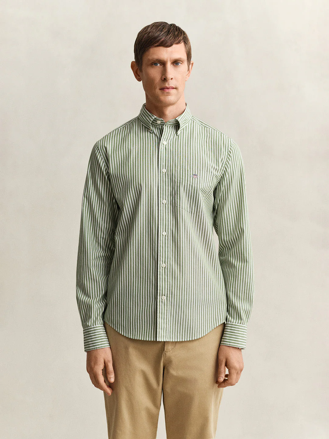 Gant Men Green Striped Regular Fit Classic Poplin Shirt - Image 2