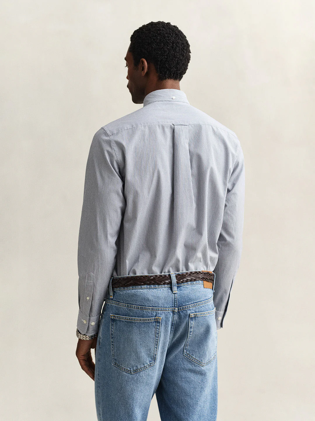 Gant Men Blue Striped Regular Fit Classic Poplin Shirt - Image 5