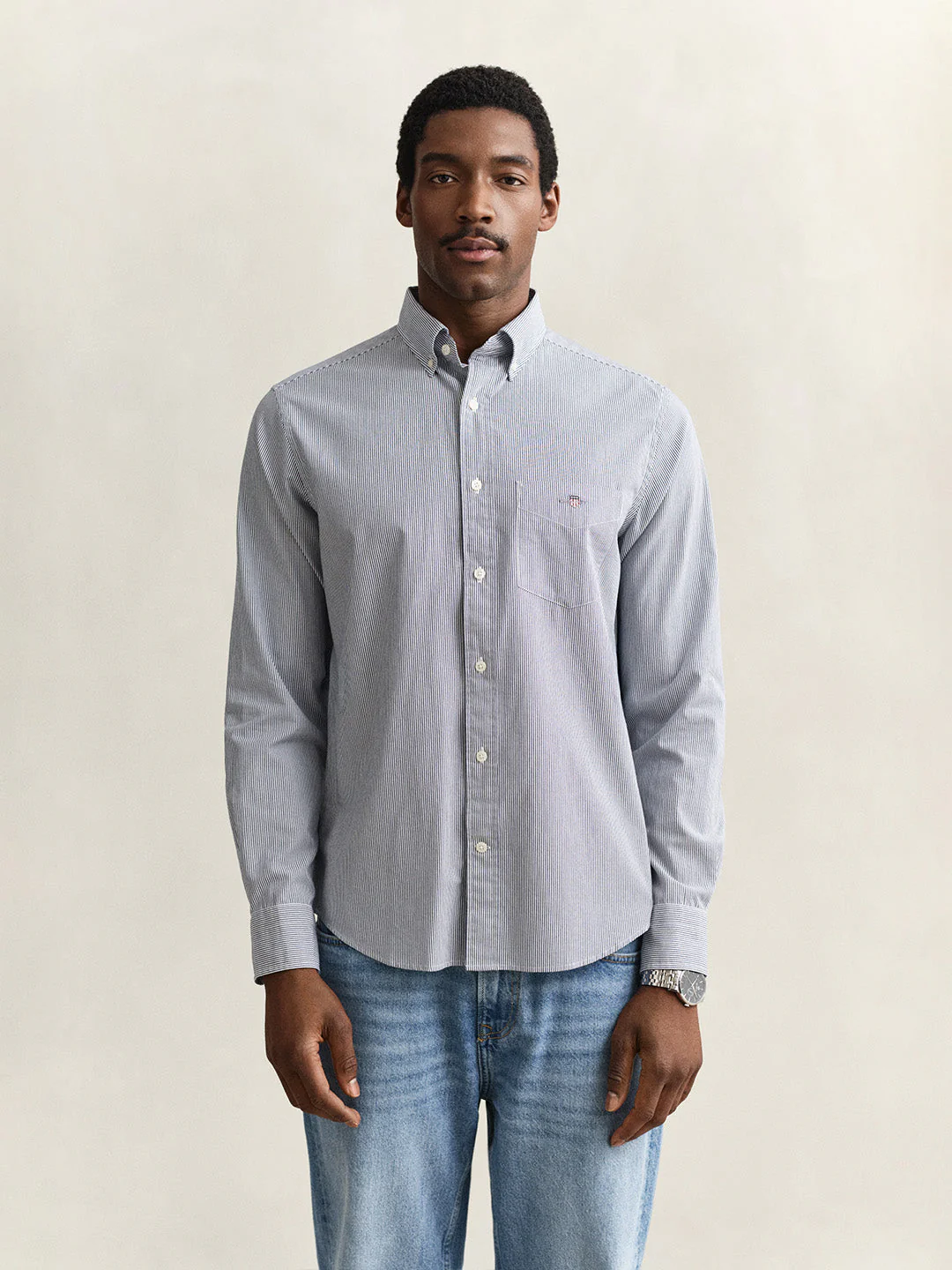 Gant Men Blue Striped Regular Fit Classic Poplin Shirt - Image 6