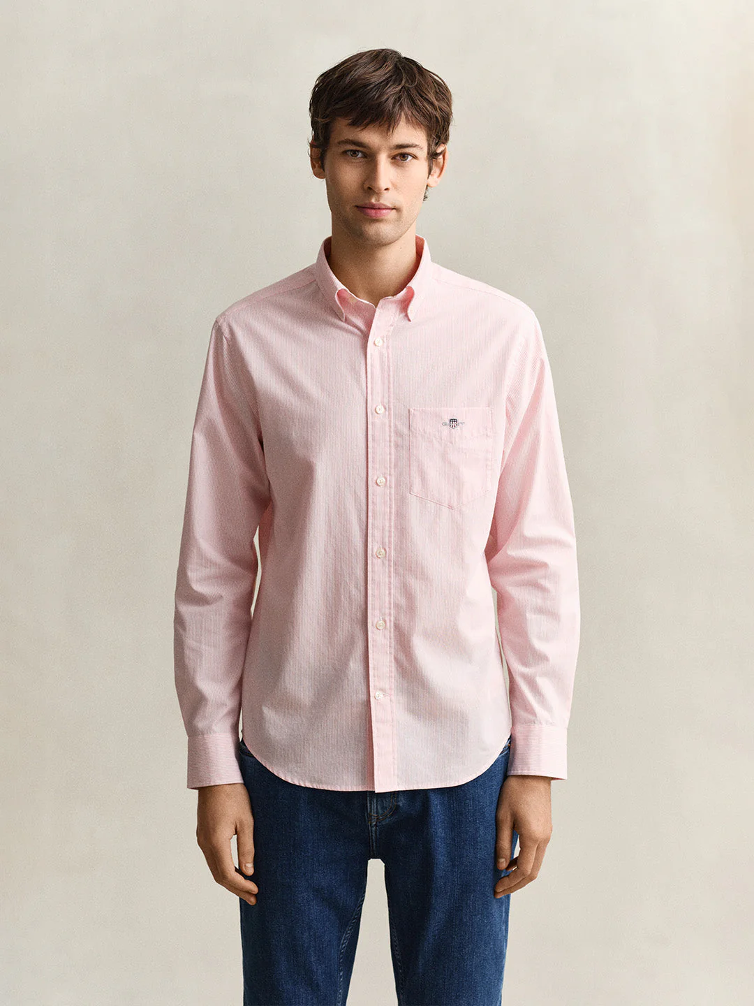 Gant Men Pink Striped Regular Fit Classic Poplin Shirt - Image 6