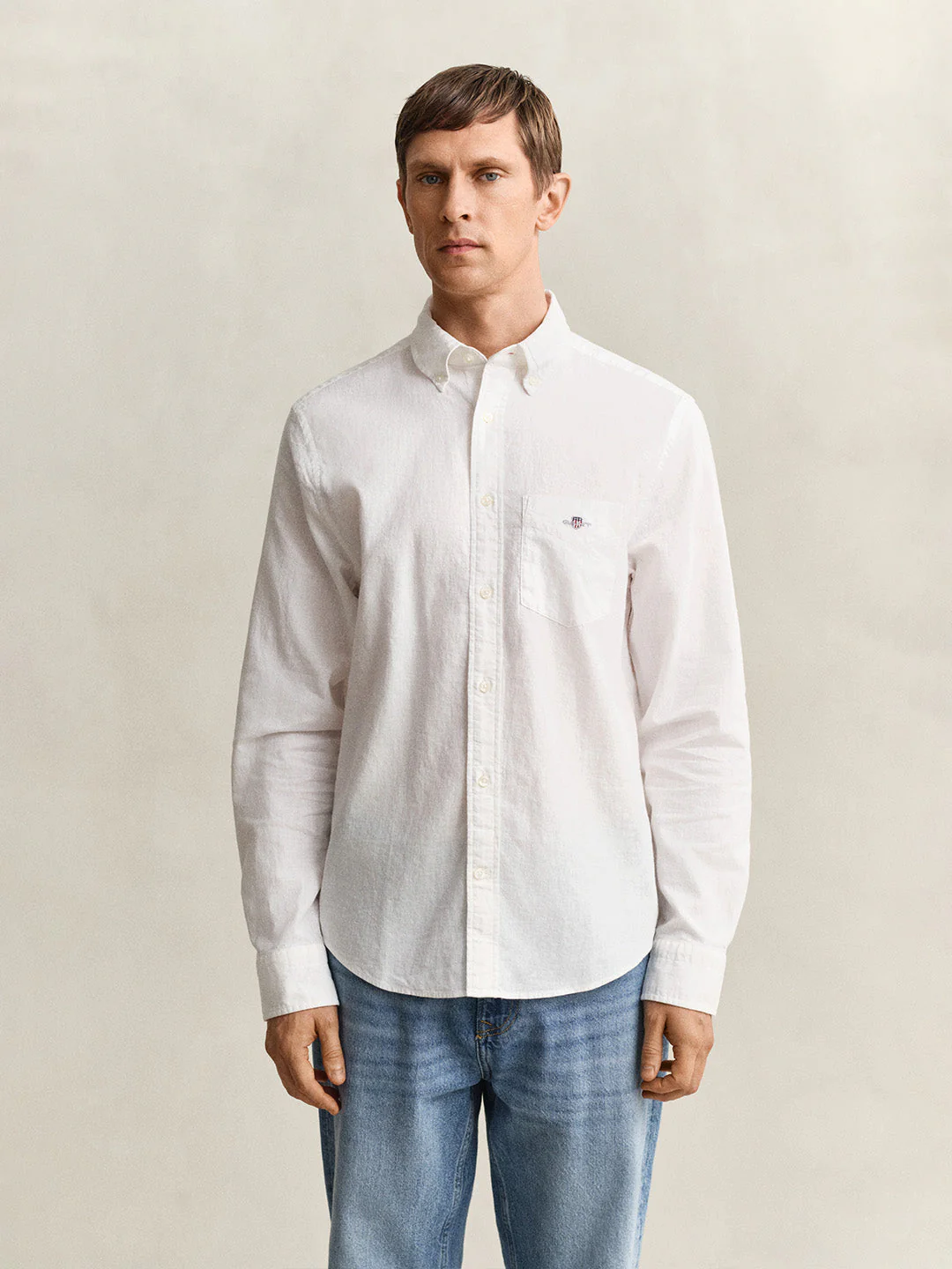 Gant Men White Solid Regular Fit Cotton Linen Shirt - Image 2