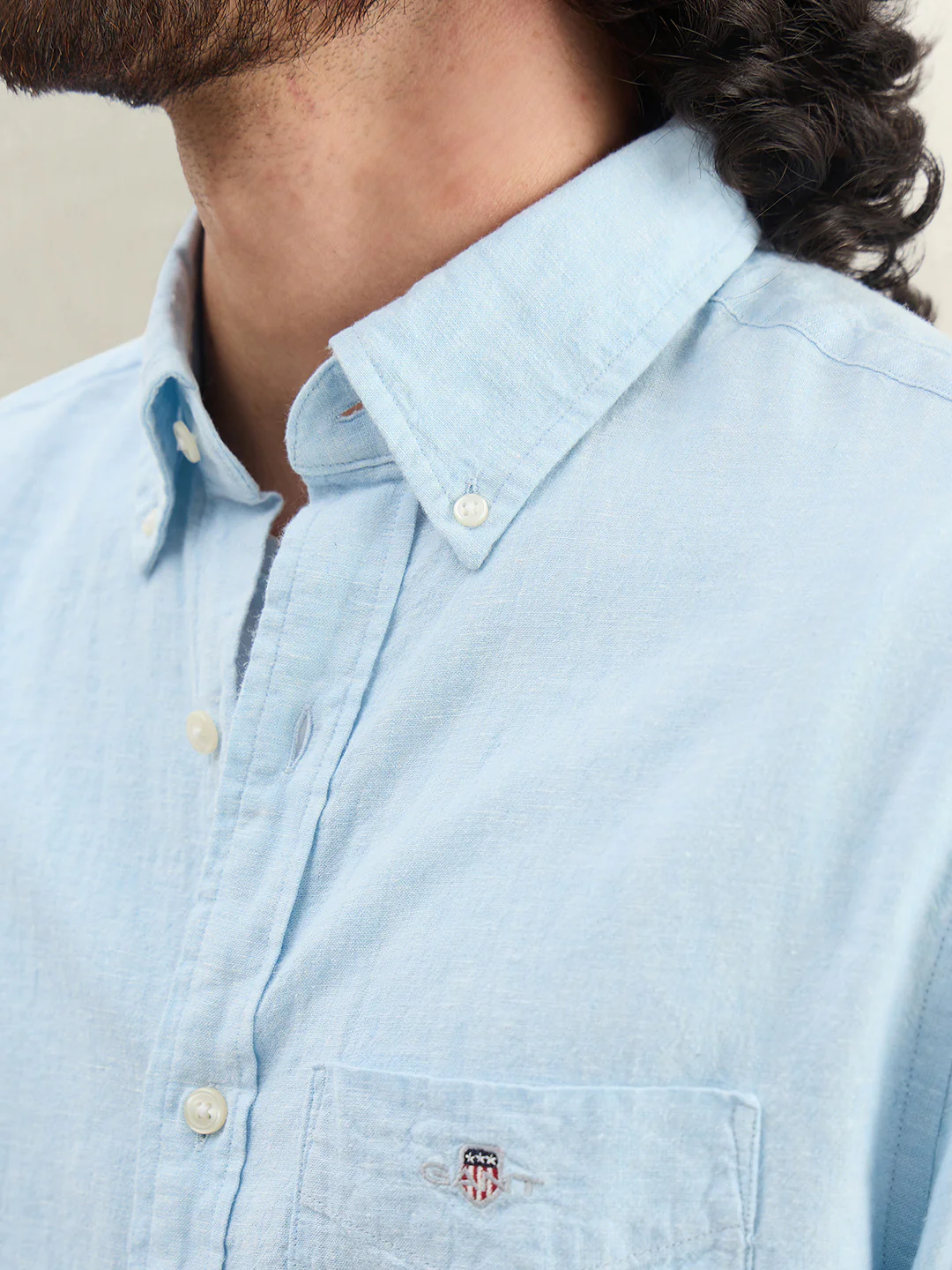 Gant Men Blue Solid Regular Fit Cotton Linen Shirt - Image 2