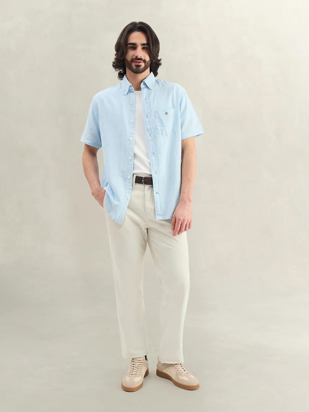 Gant Men Blue Solid Regular Fit Cotton Linen Shirt - Image 4