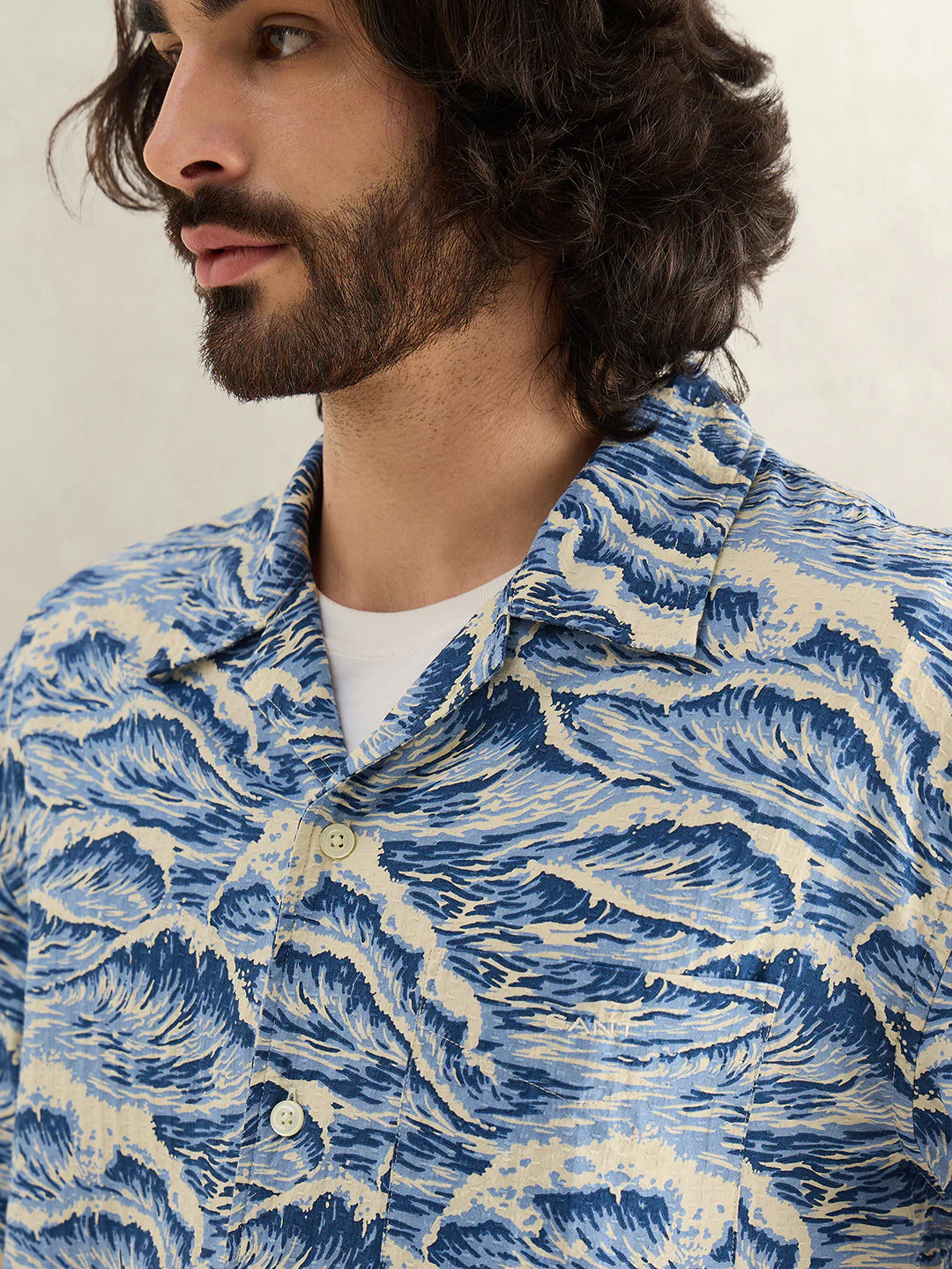 Gant Men Blue Printed Relaxed Fit Pure Cotton Shirt - Image 5