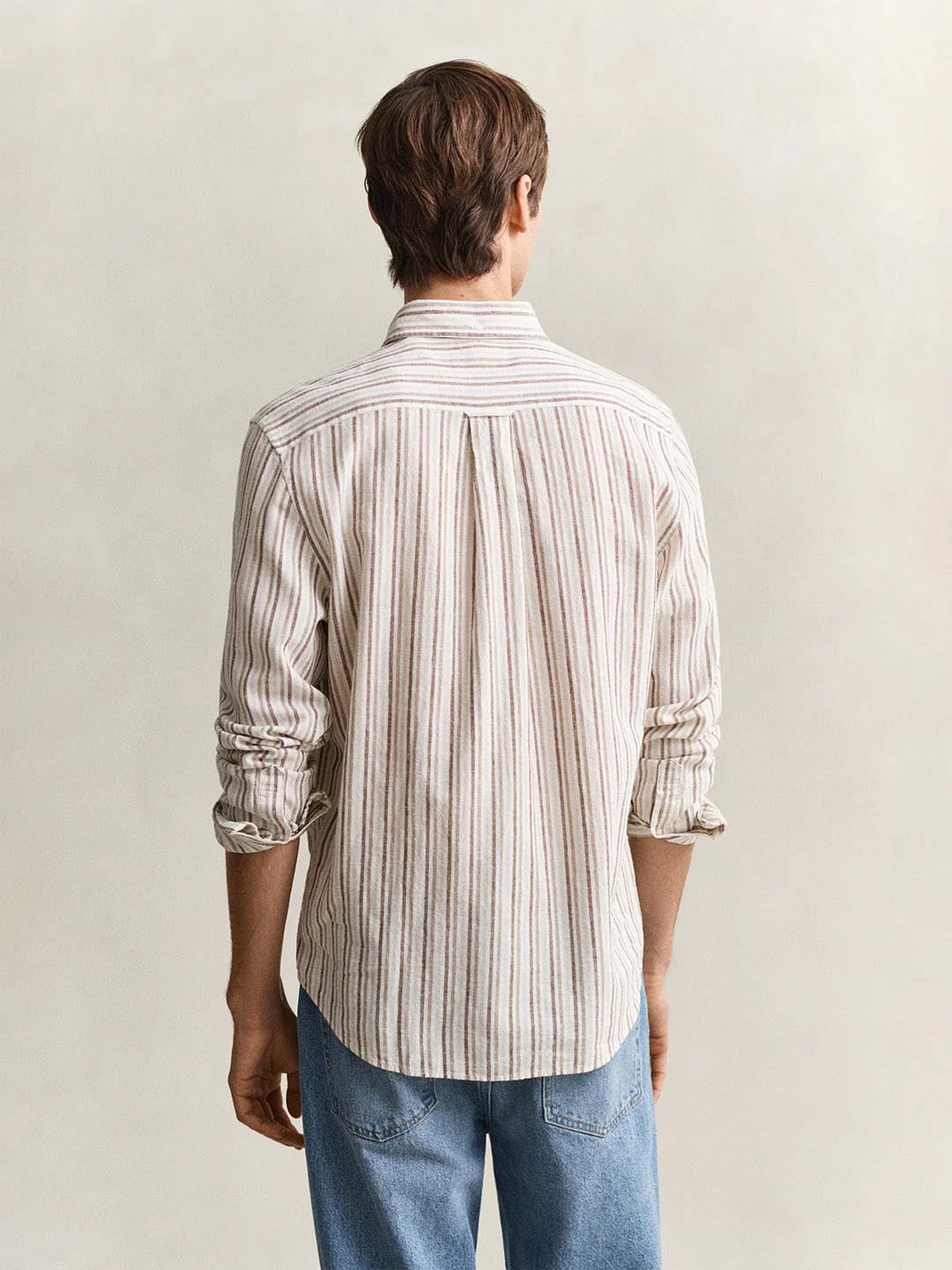 Gant Men Beige Striped Regular Fit Cotton Linen Shirt - Image 4