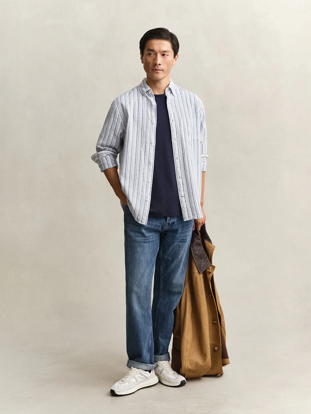 Gant Men Blue Striped Regular Fit Cotton Linen Shirt - Image 3
