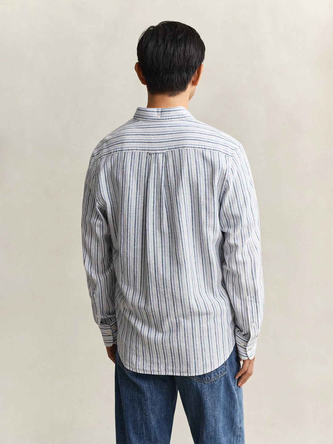 Gant Men Blue Striped Regular Fit Cotton Linen Shirt - Image 4