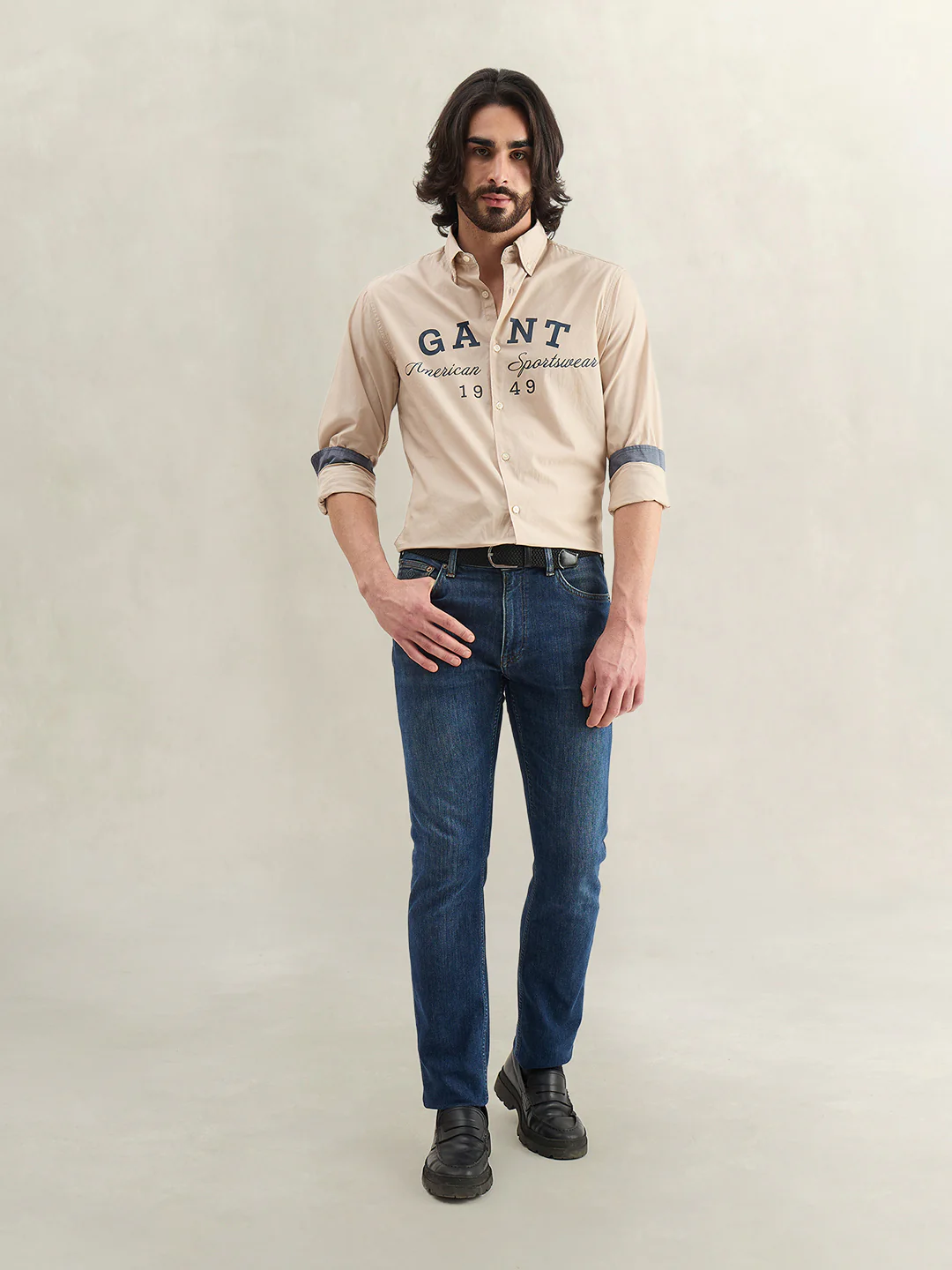 Gant Men Beige Printed Regular Fit Pure Cotton Shirt - Image 7