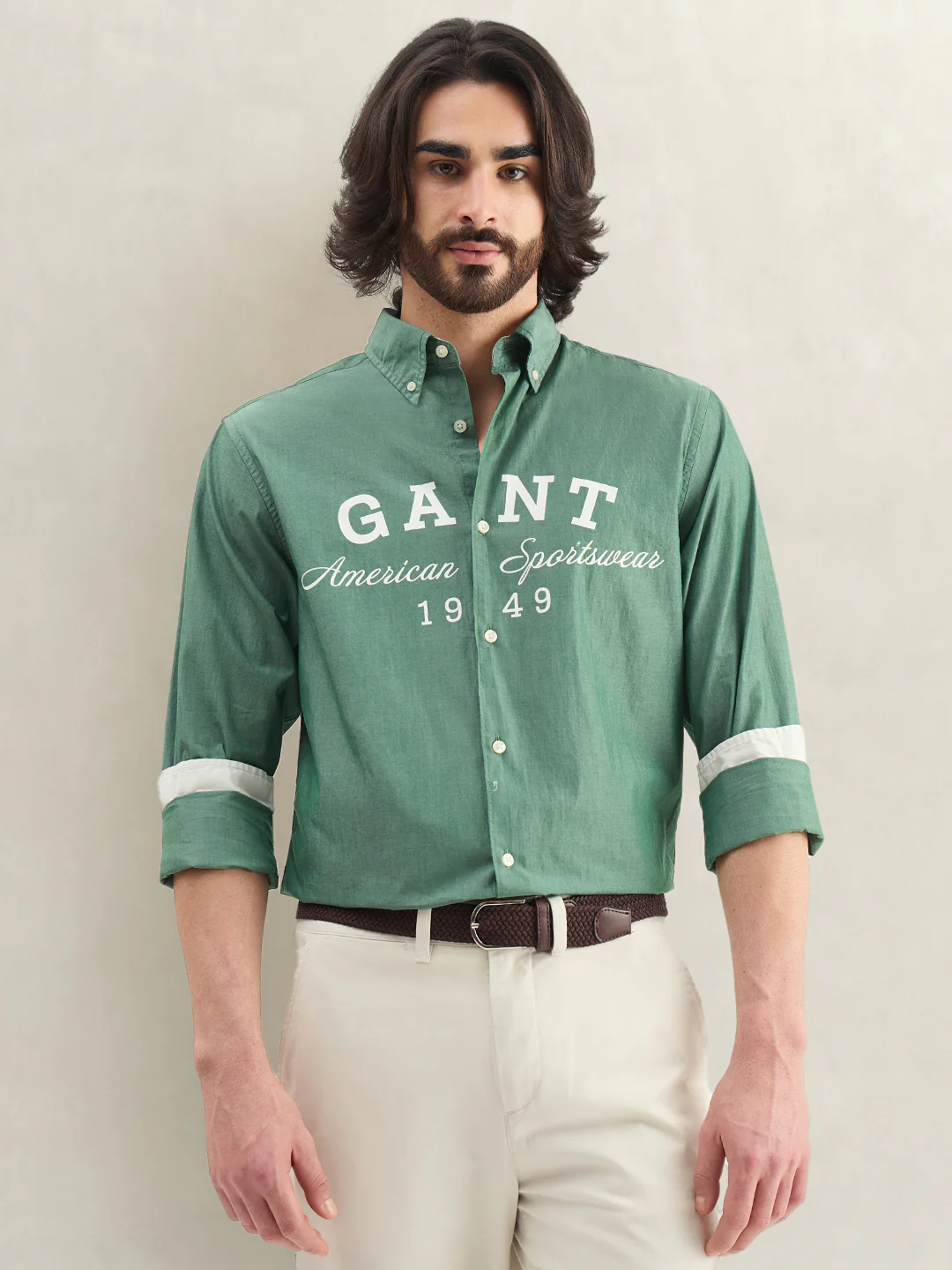 Gant Men Green Printed Regular Fit Pure Cotton Shirt