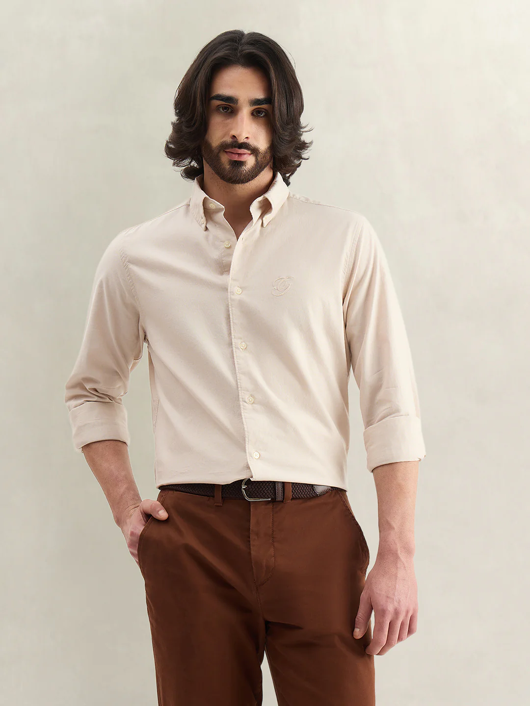 Gant Men Beige Solid Regular Fit Pure Cotton Shirt