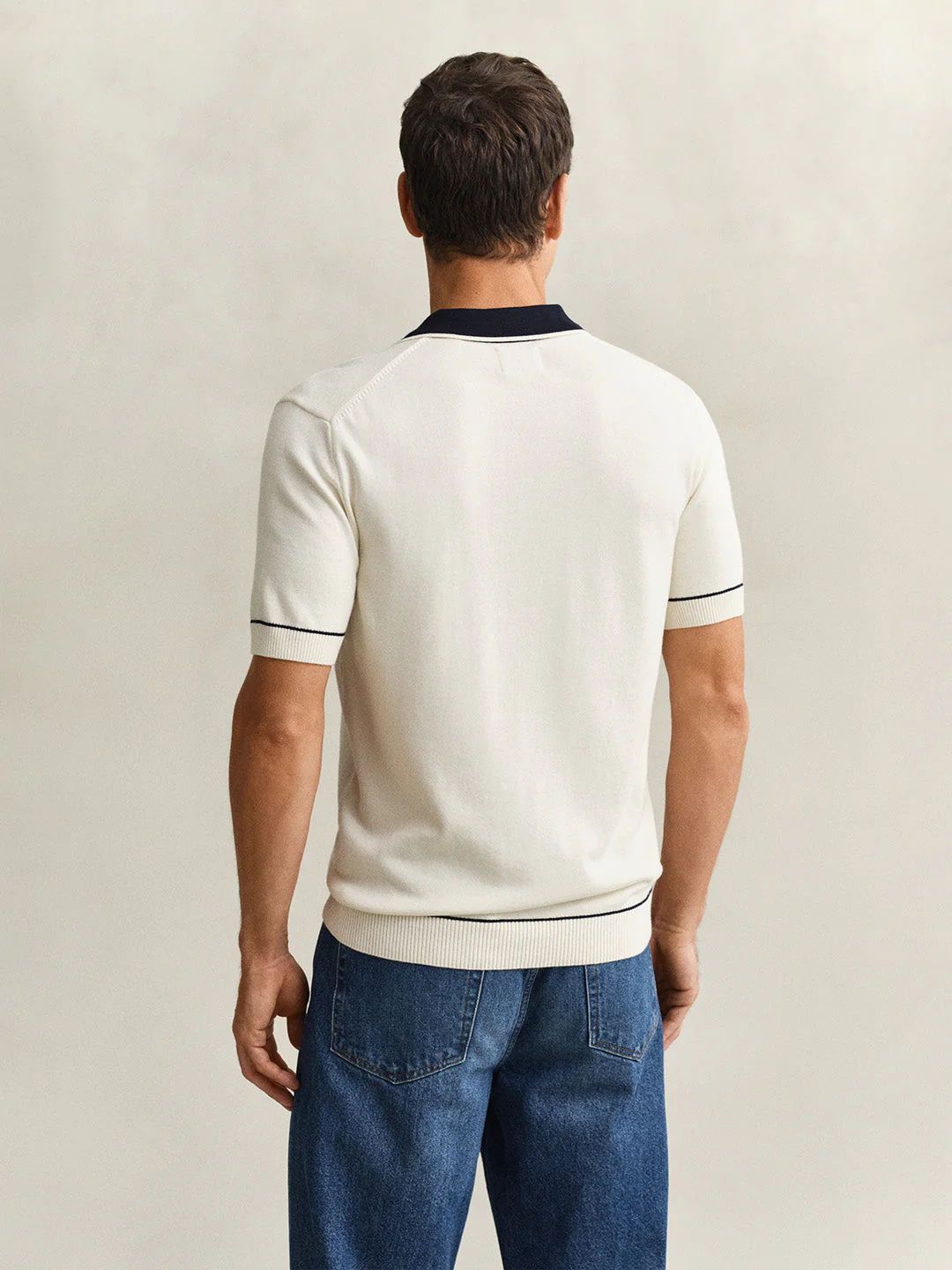 Gant Men Cream Solid Regular Fit Polo T-Shirt - Image 3