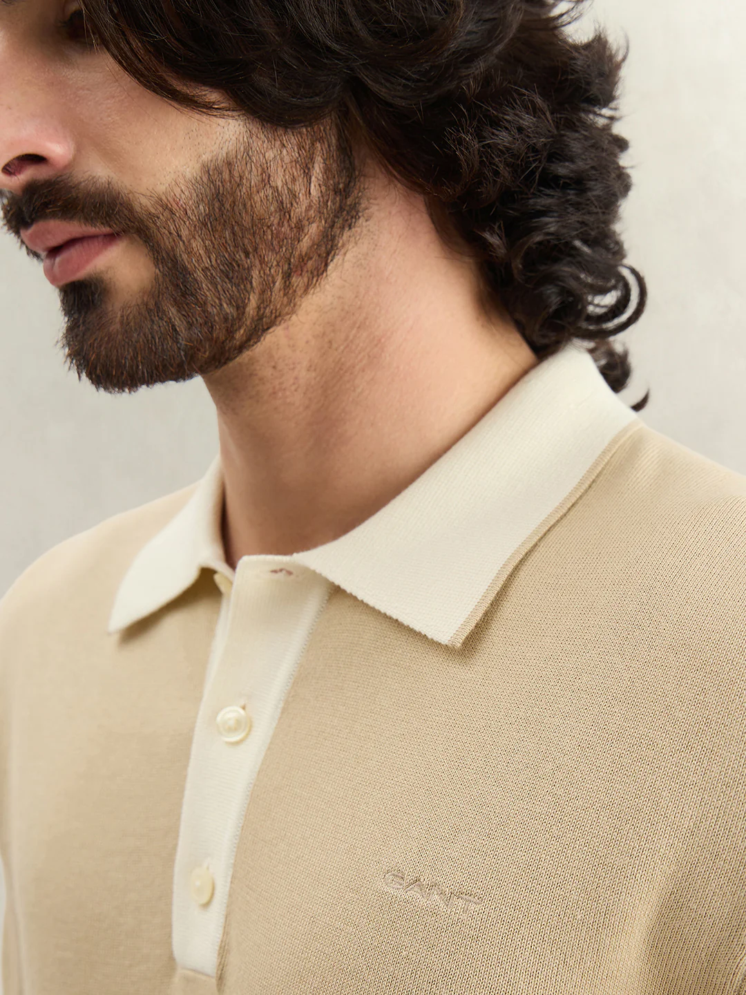 Gant Men Beige Solid Regular Fit Polo T-Shirt - Image 2