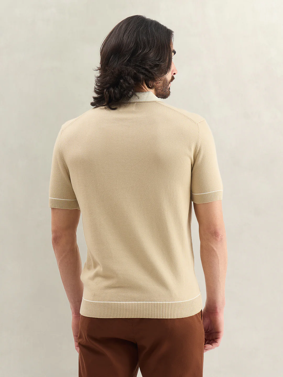Gant Men Beige Solid Regular Fit Polo T-Shirt - Image 3