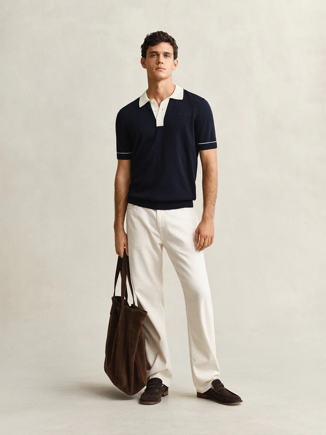Gant Men Navy Blue Solid Regular Fit Polo T-Shirt - Image 2