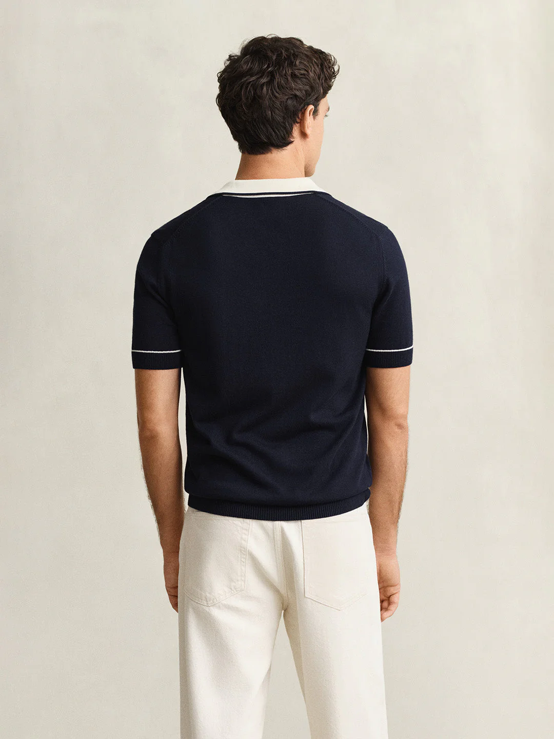 Gant Men Navy Blue Solid Regular Fit Polo T-Shirt - Image 3