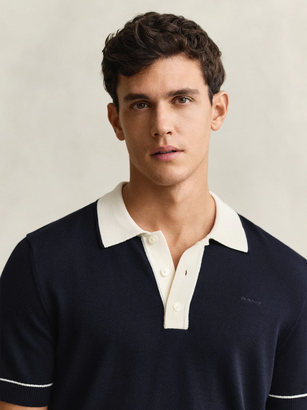 Gant Men Navy Blue Solid Regular Fit Polo T-Shirt - Image 4