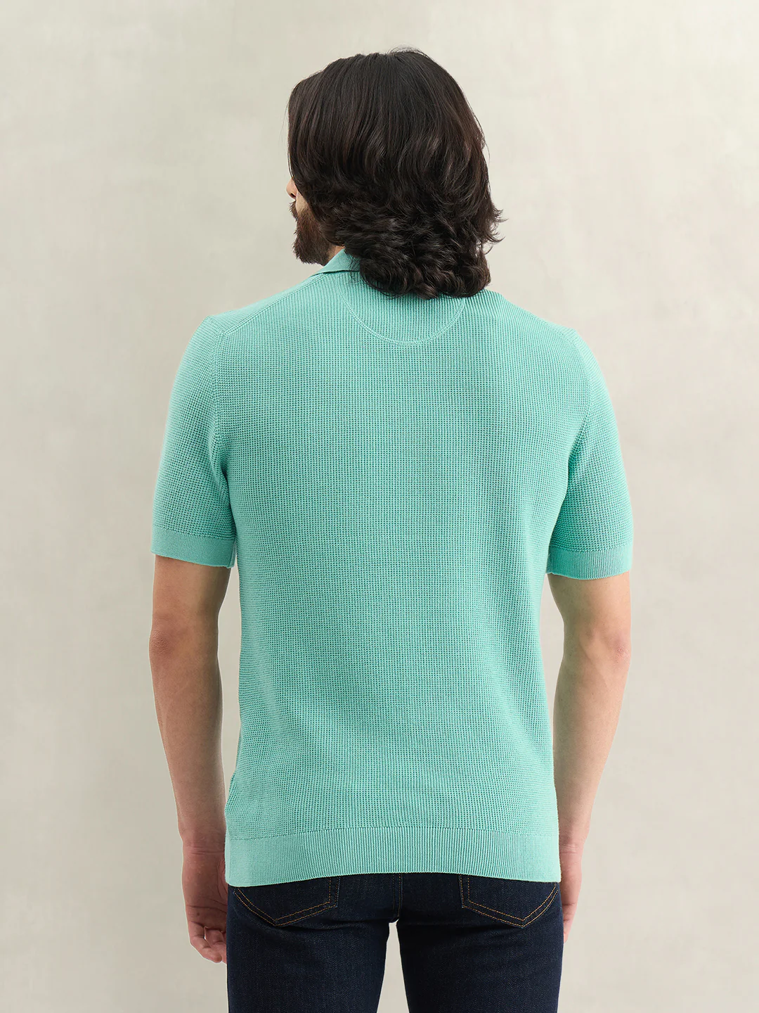 Gant Men Turquoise Solid Regular Fit Micro Textured Polo T-Shirt - Image 2