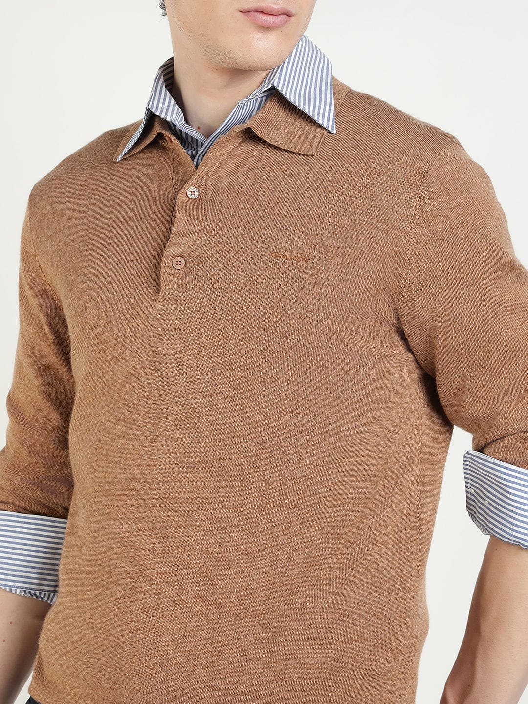 Gant Men Regular Brown Solid Pure Merinowool Sweater - Image 6
