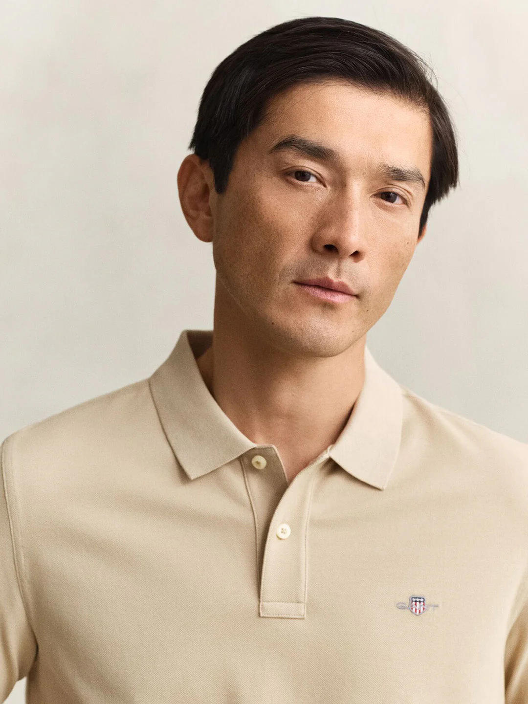 Gant Men Beige Solid Regular Fit Polo T-Shirt - Image 2