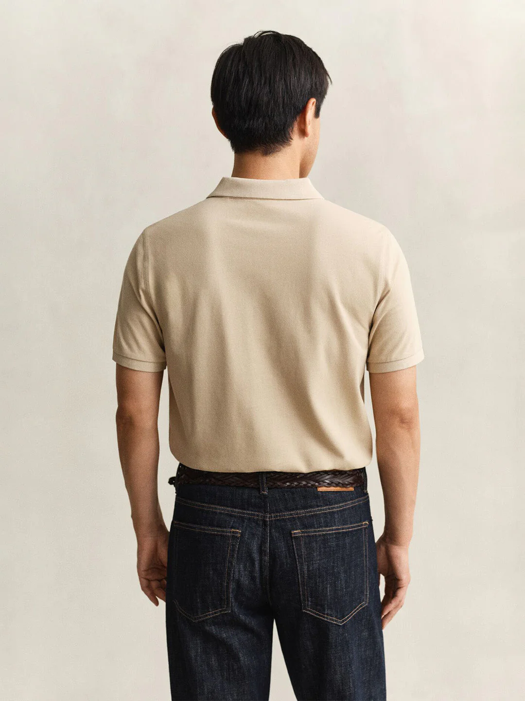 Gant Men Beige Solid Regular Fit Polo T-Shirt - Image 4